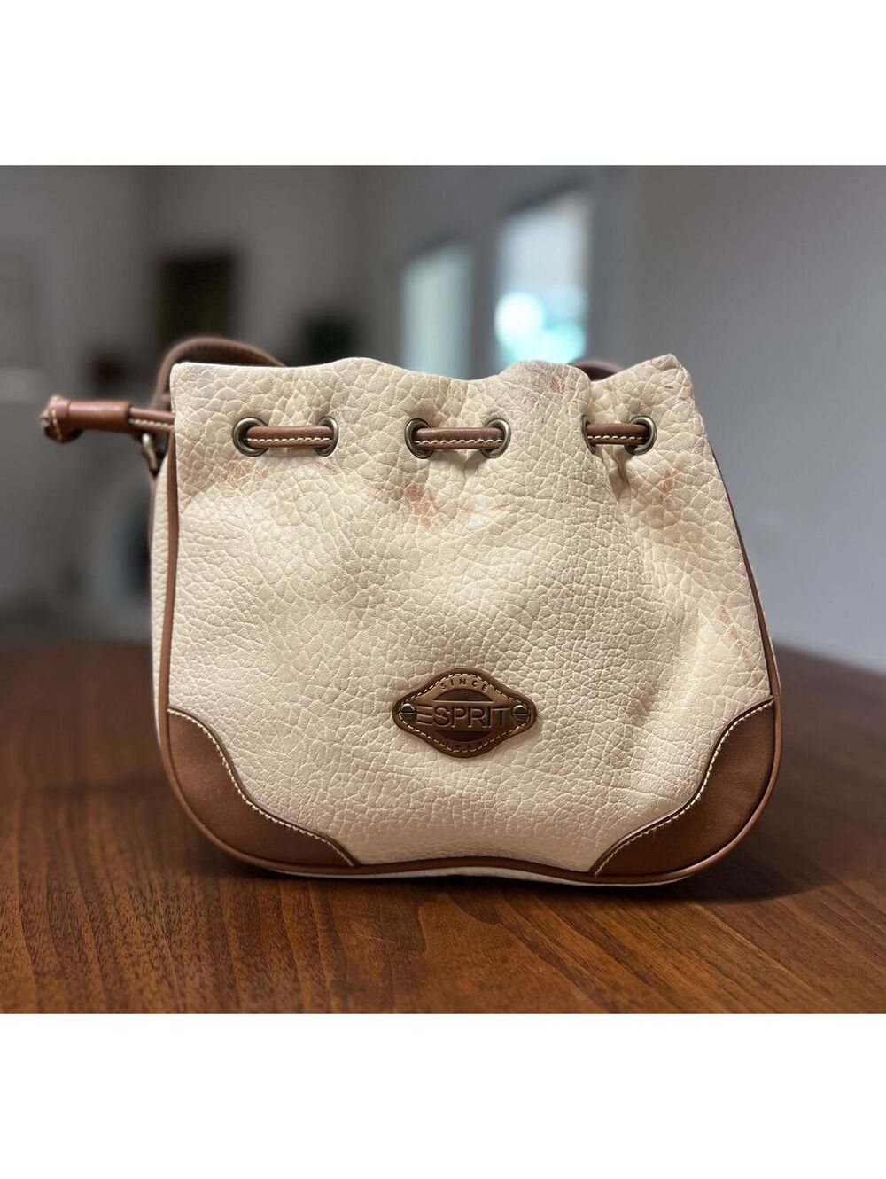 Vintage Esprit Two Tone Drawstring Bucket Crossbody Bag 90s